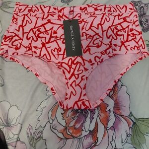 Savage X Fenty Pink and Red Heart Print Panties